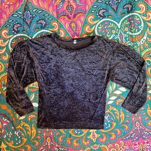 We The Free Crushed Velvet Puff Long Sleeve Top Size Small Dark Gray
